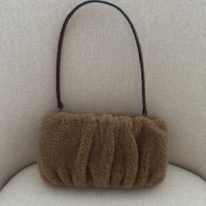 STAUD Brown Faux Shearling Shoulder Bag